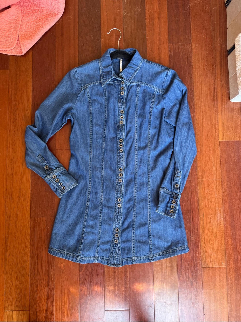 Free People Denim Button-Front Mini Dress in Blue